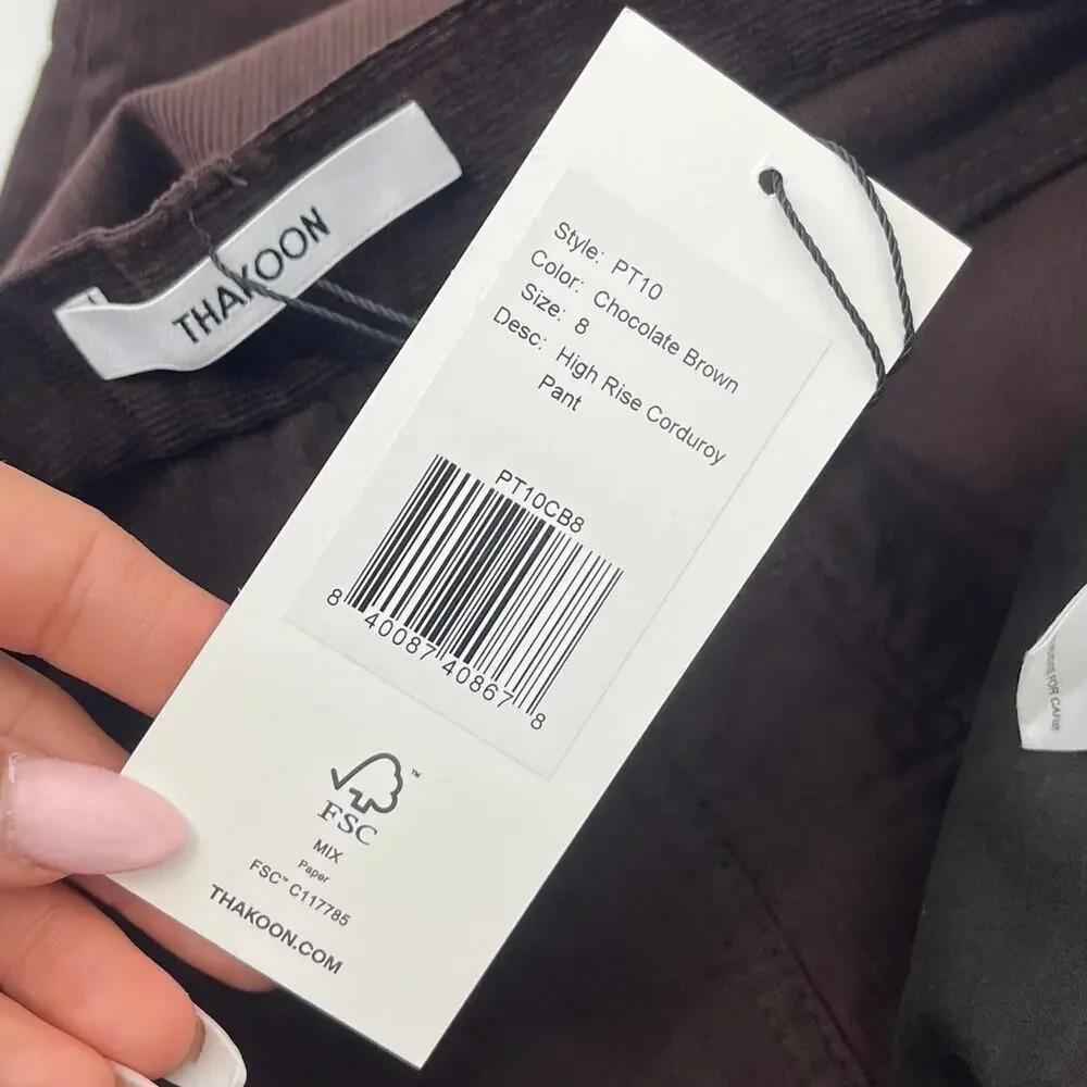 THAKOON High Rise Corduroy Pant Chocolate Brown Cotton Blend Stretch Size 8 NEW - Picture 11 of 15